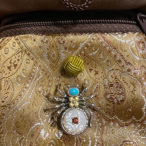 Barbara BIXBY sterling/18k Gold Spider Brooch with Turquoise and Garnet accents
